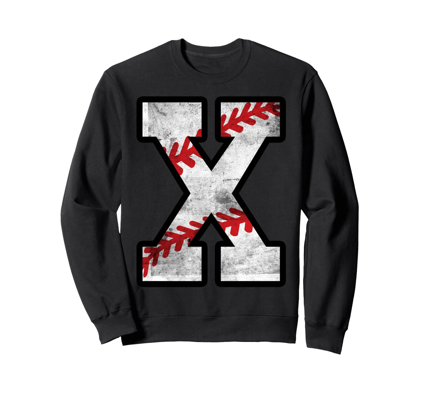 Distressed Baseball Letter X Sweatshirt - Minimalist Print Men Women - T-Shirt, Sweatshirt, Hoodie