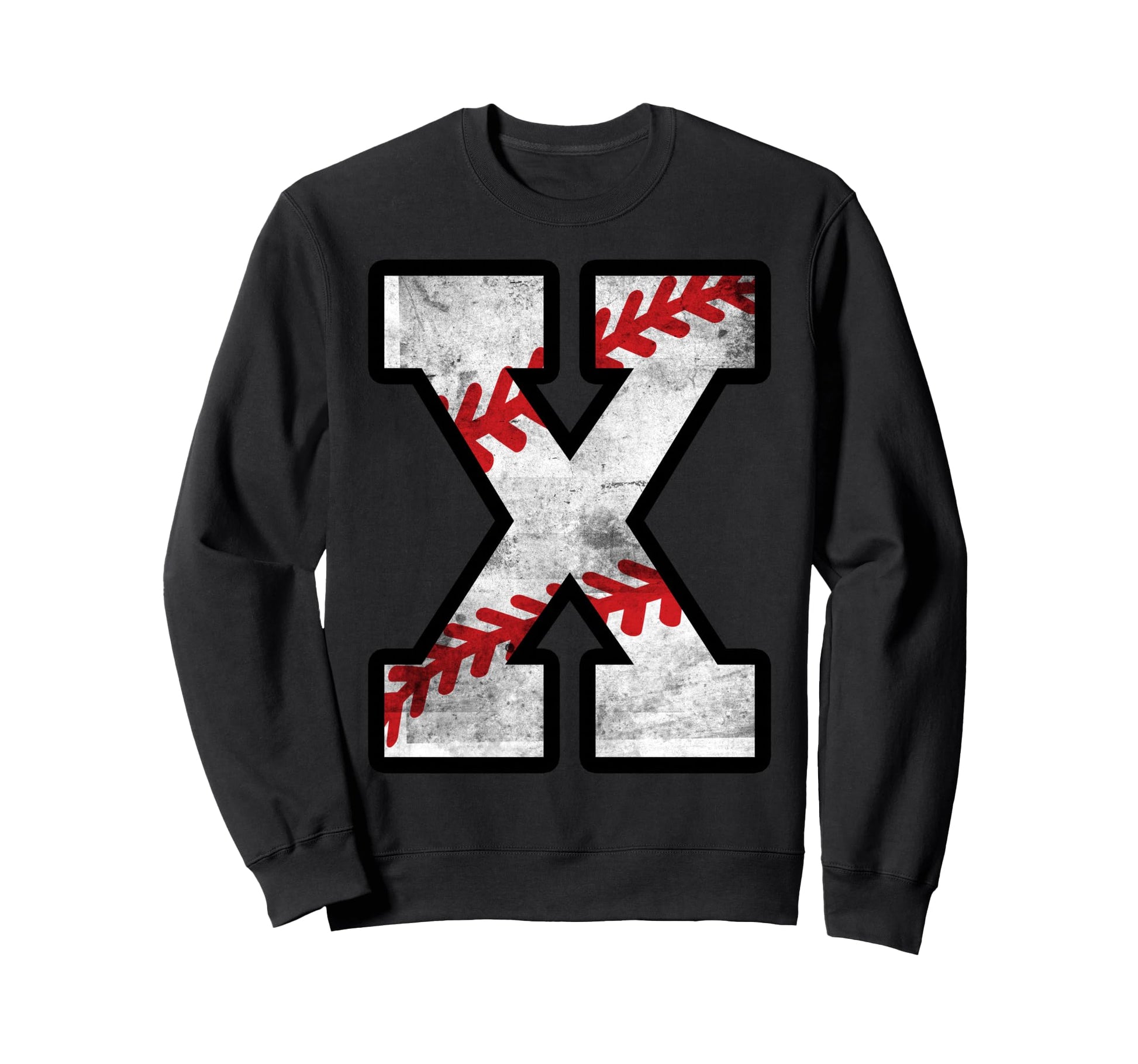 Distressed Baseball Letter X Sweatshirt - Minimalist Print Men Women - T-Shirt, Sweatshirt, Hoodie