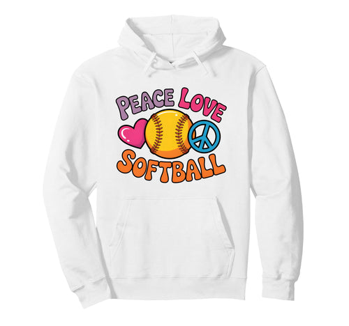 Peace Love Softball Sports Softball Hoodie - Aesthetic Graphic for Adults - T-Shirt, Sweatshirt, Hoodie
