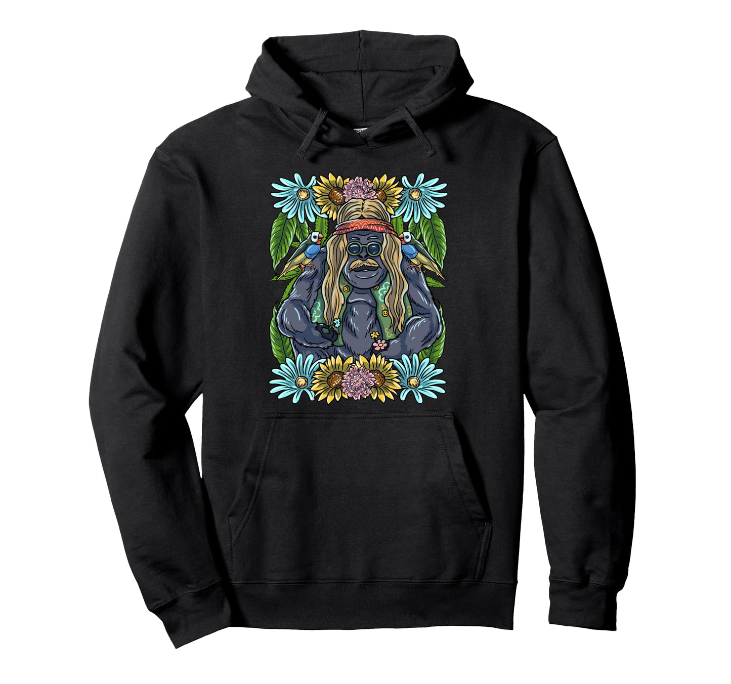 Hippie Gorilla 60S 70S Flower Power Boho Hoodie - Unique Graphic Men Women - T-Shirt, Sweatshirt, Hoodie
