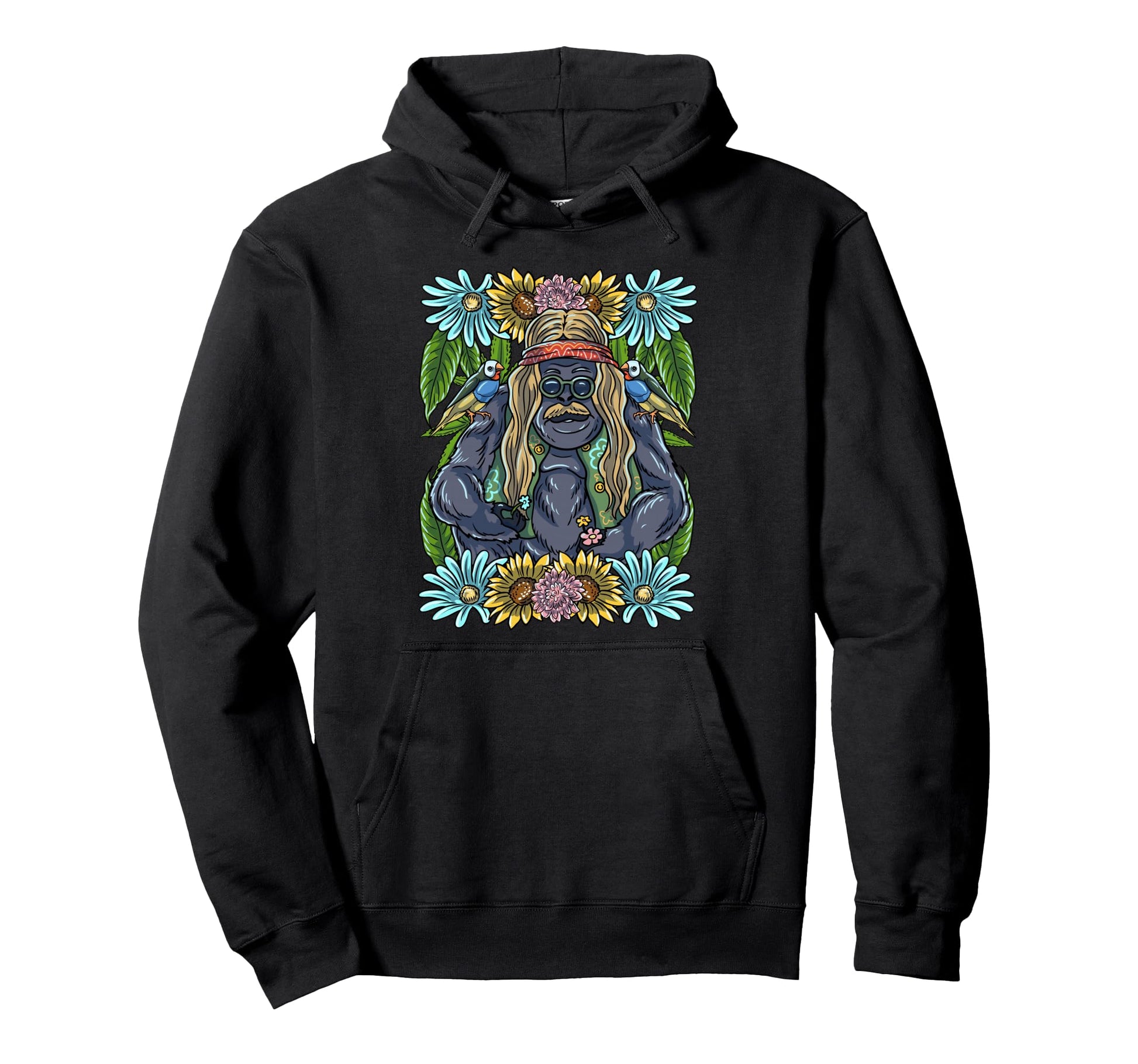 Hippie Gorilla 60S 70S Flower Power Boho Hoodie - Unique Graphic Men Women - T-Shirt, Sweatshirt, Hoodie