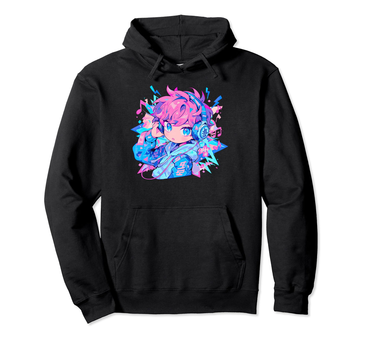 Kawaii Listening To Music Anime Musical Hoodie - Graphic Print Men Women - T-Shirt, Sweatshirt, Hoodie