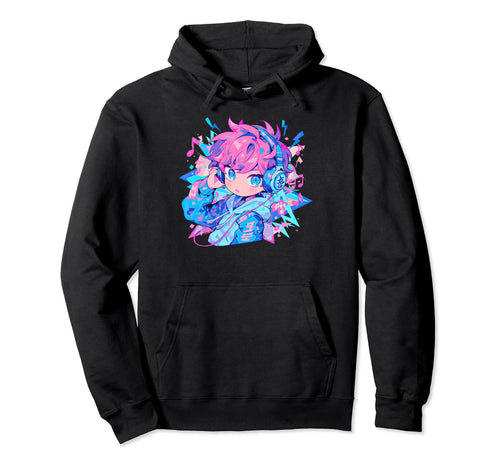 Kawaii Listening To Music Anime Musical Hoodie - Graphic Print Men Women - T-Shirt, Sweatshirt, Hoodie