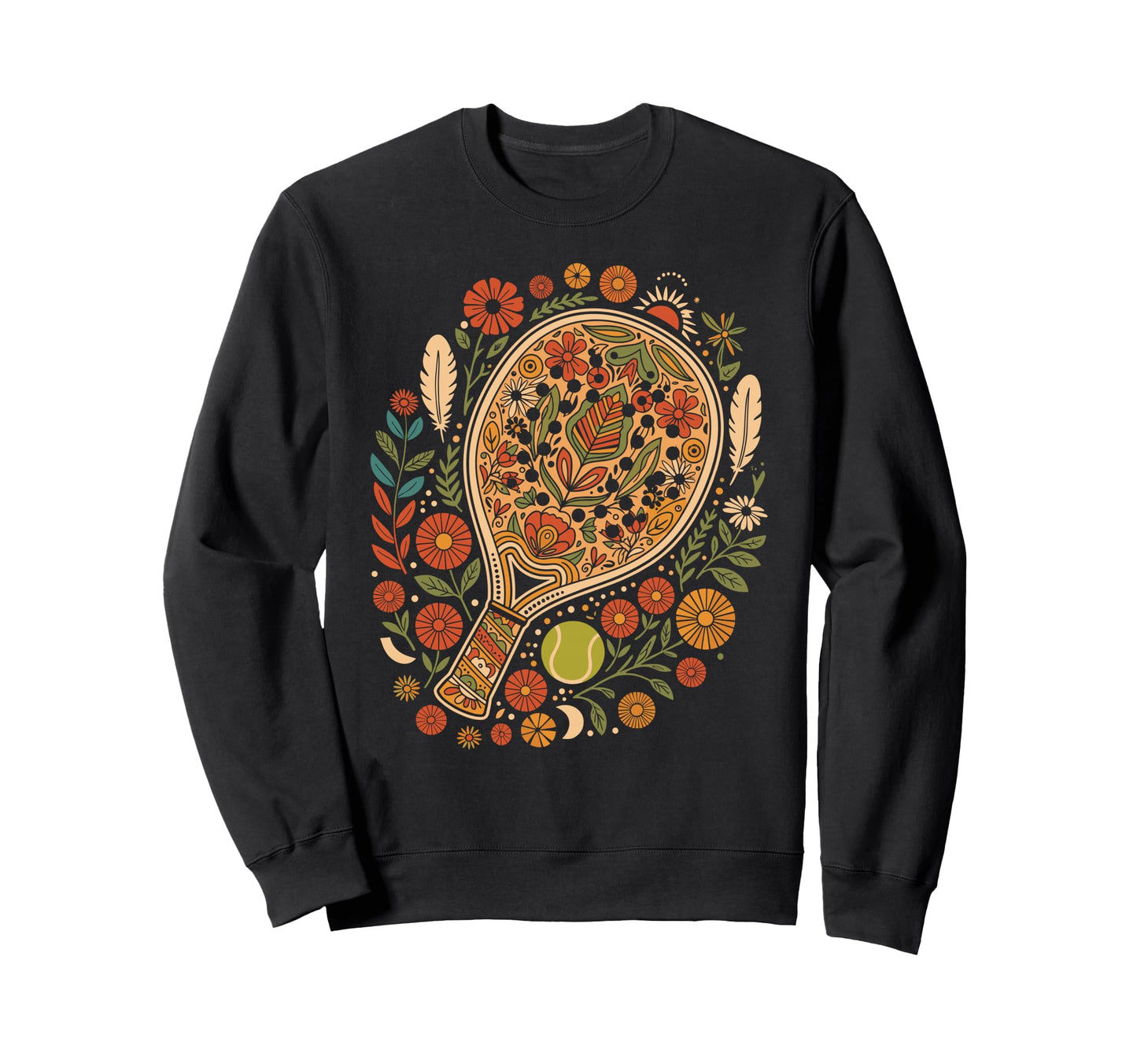 Boho Pickleball Paddle Sweatshirt - Unique Graphic for Adults - T-Shirt, Sweatshirt, Hoodie