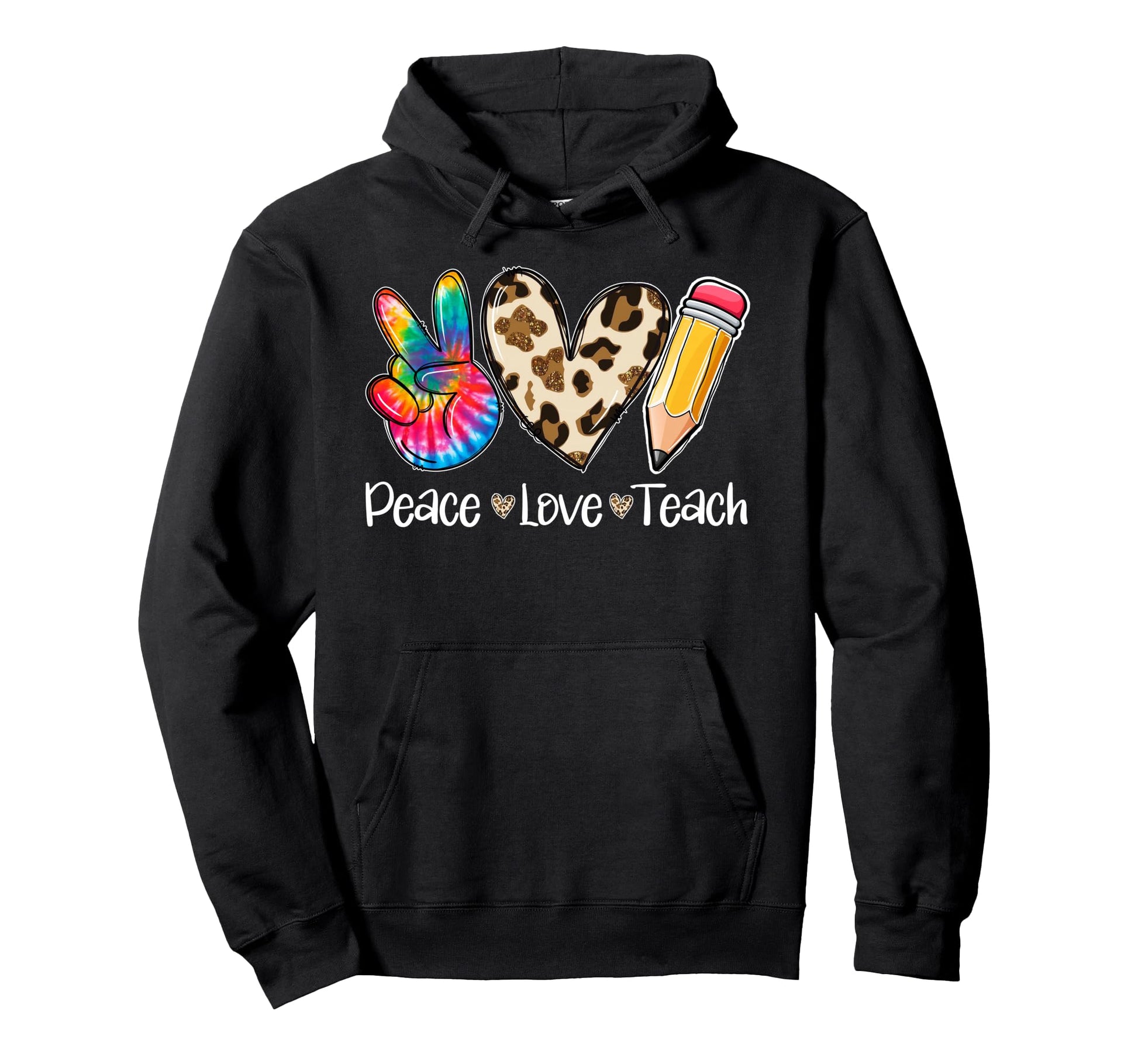 Tie Dye Hippie Peace Love Teach Teacher Hoodie - Unique Graphic Men Women - T-Shirt, Sweatshirt, Hoodie