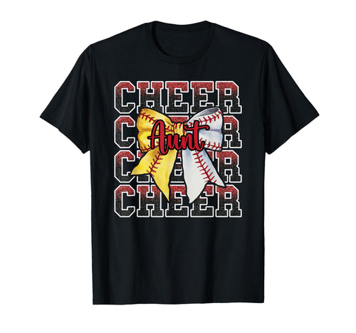 Proud Cheer Aunt Coquette Bow Sport T-Shirt - Custom Art Print Unisex - T-Shirt, Sweatshirt, Hoodie