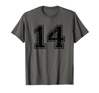 Number 14 Varsity Distressed T-Shirt - Casual Everyday Wear Men Women - T-Shirt, Sweatshirt, Hoodie
