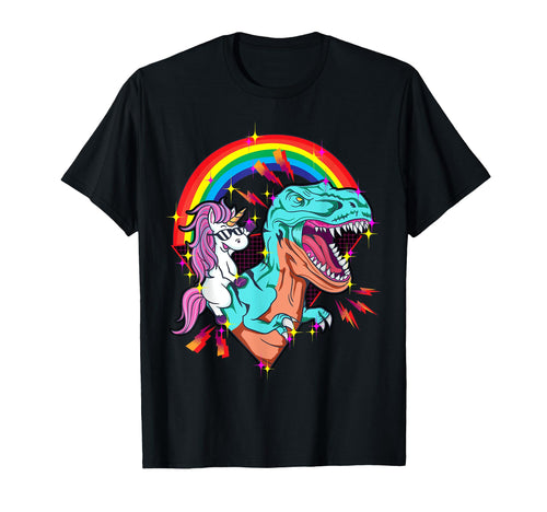 Epic Unicorn Riding T Rex Rainbow T-Shirt - Aesthetic Graphic for Adults - T-Shirt, Sweatshirt, Hoodie