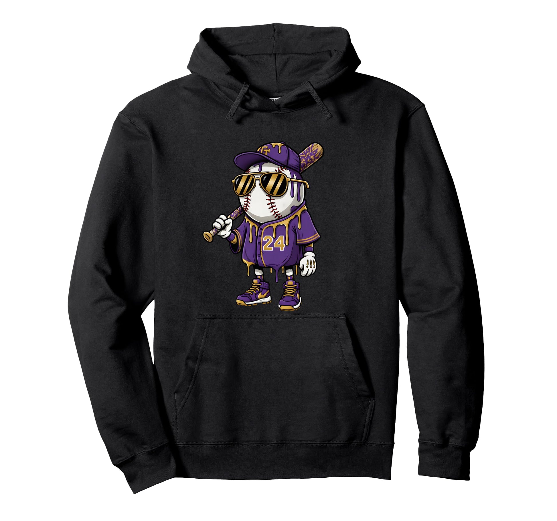 Dripping Baseball Player Sunglasses Bat Hoodie - Unique Graphic Men Women - T-Shirt, Sweatshirt, Hoodie