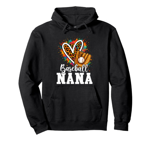 Baseball Nana Leopard Heart Colorful Hoodie - Fun Novelty Design Unisex - T-Shirt, Sweatshirt, Hoodie