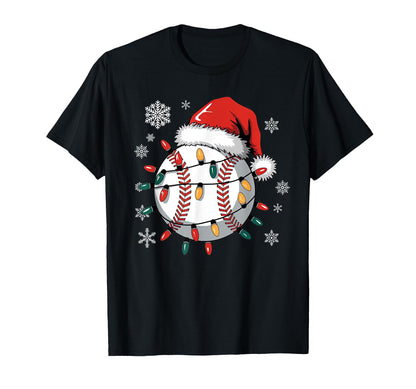 Baseball Ball Santa Hat Light Merry T-Shirt - Streetwear Style for Adults - T-Shirt, Sweatshirt, Hoodie
