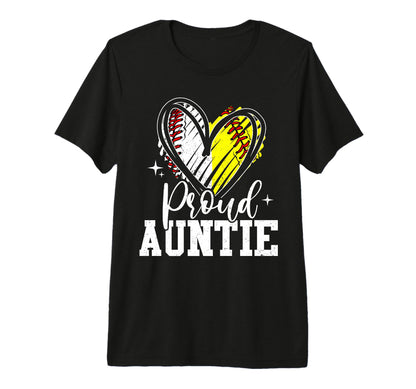 Proud Auntie Baseball Softball Heart T-Shirt - Trendy Graphic Men Women - T-Shirt, Sweatshirt, Hoodie