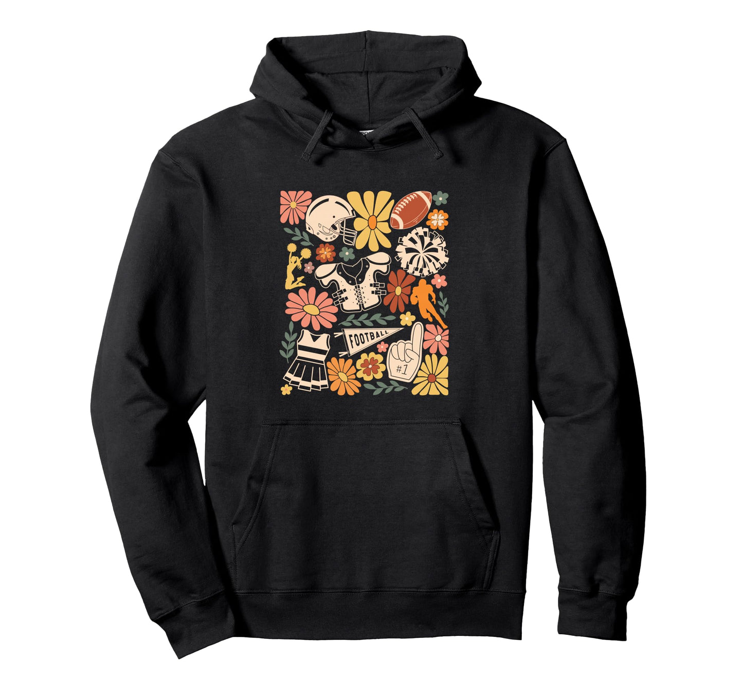 Football Boho Flowers Hippie Floral Hoodie - Graphic Print for Adults - T-Shirt, Sweatshirt, Hoodie