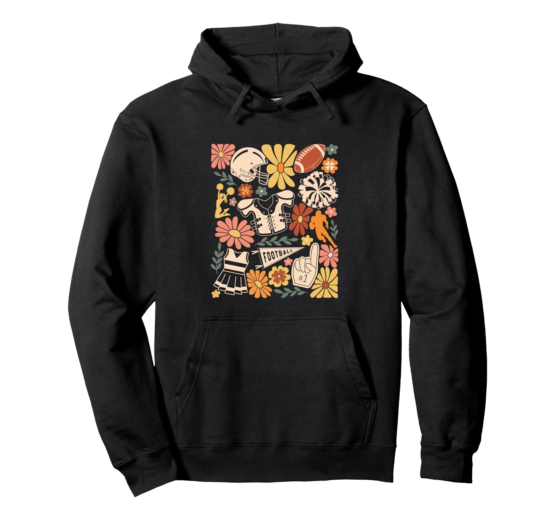Football Boho Flowers Hippie Floral Hoodie - Graphic Print for Adults - T-Shirt, Sweatshirt, Hoodie