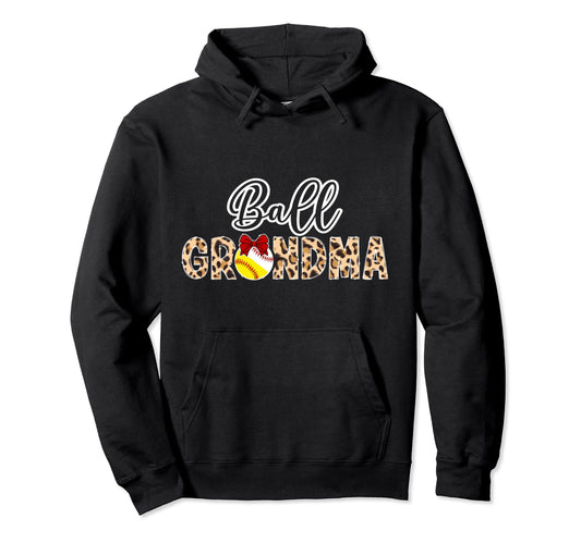 Ball Grandma Leopard Softball Hoodie - Aesthetic Graphic for Adults - T-Shirt, Sweatshirt, Hoodie