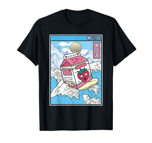 Surfing Strawberry Milk Carton Japan T-Shirt - Custom Art Print for Adults - T-Shirt, Sweatshirt, Hoodie
