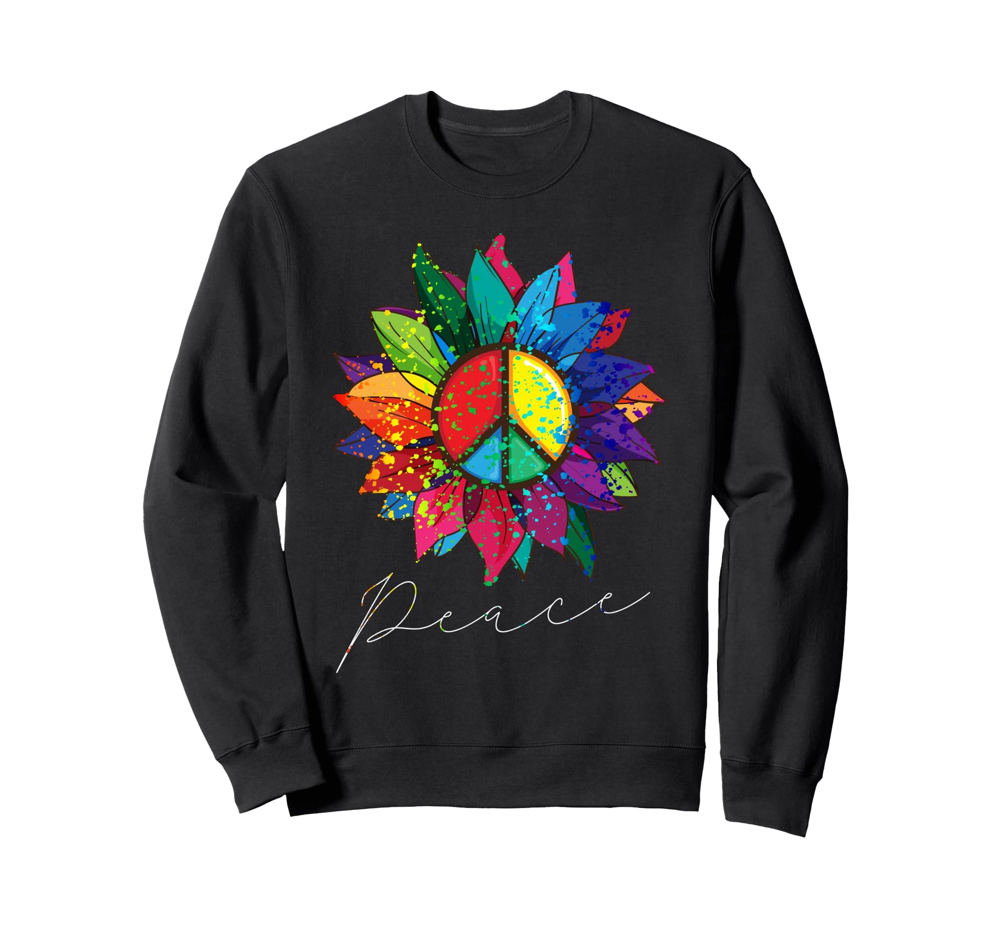 Sunflower Flower Rainbow Peace Sweatshirt - Novelty Apparel for Adults - T-Shirt, Sweatshirt, Hoodie