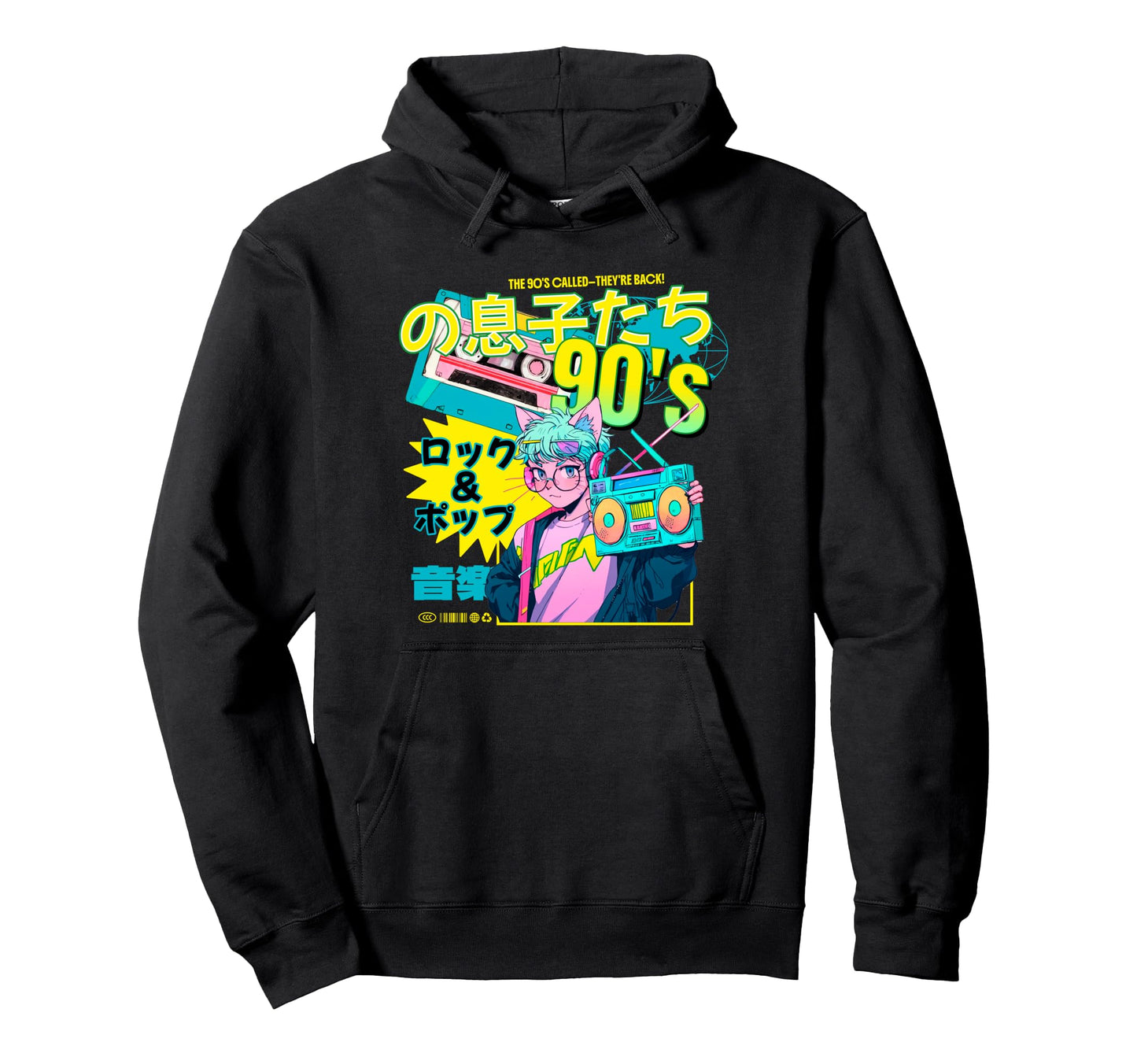 90S Anime Catboy Japanese Vaporwave Hoodie - Streetwear Style for Adults - T-Shirt, Sweatshirt, Hoodie