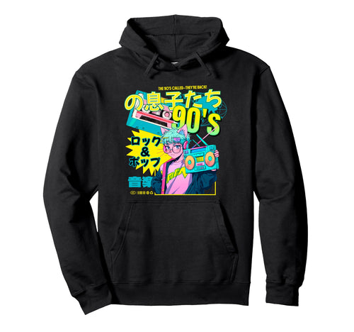 90S Anime Catboy Japanese Vaporwave Hoodie - Streetwear Style for Adults - T-Shirt, Sweatshirt, Hoodie