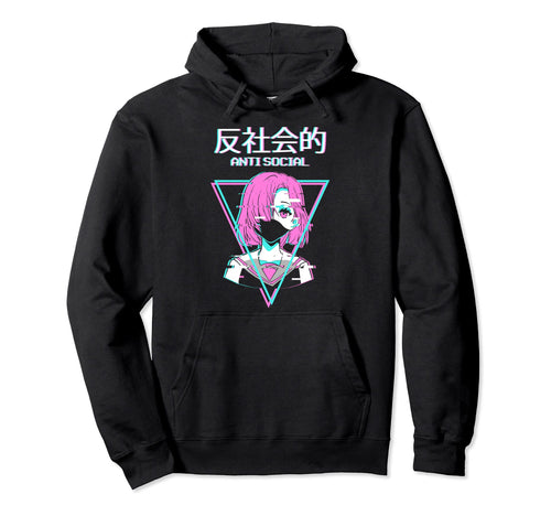 Antisocial Vaporwave Anime Japanese Old Hoodie - Graphic Print for Adults - T-Shirt, Sweatshirt, Hoodie
