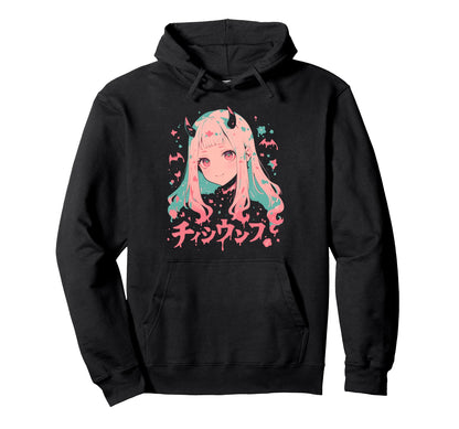 Goth Grunge Demon Anime Waifu Horror Hoodie - Casual Everyday Wear Unisex - T-Shirt, Sweatshirt, Hoodie