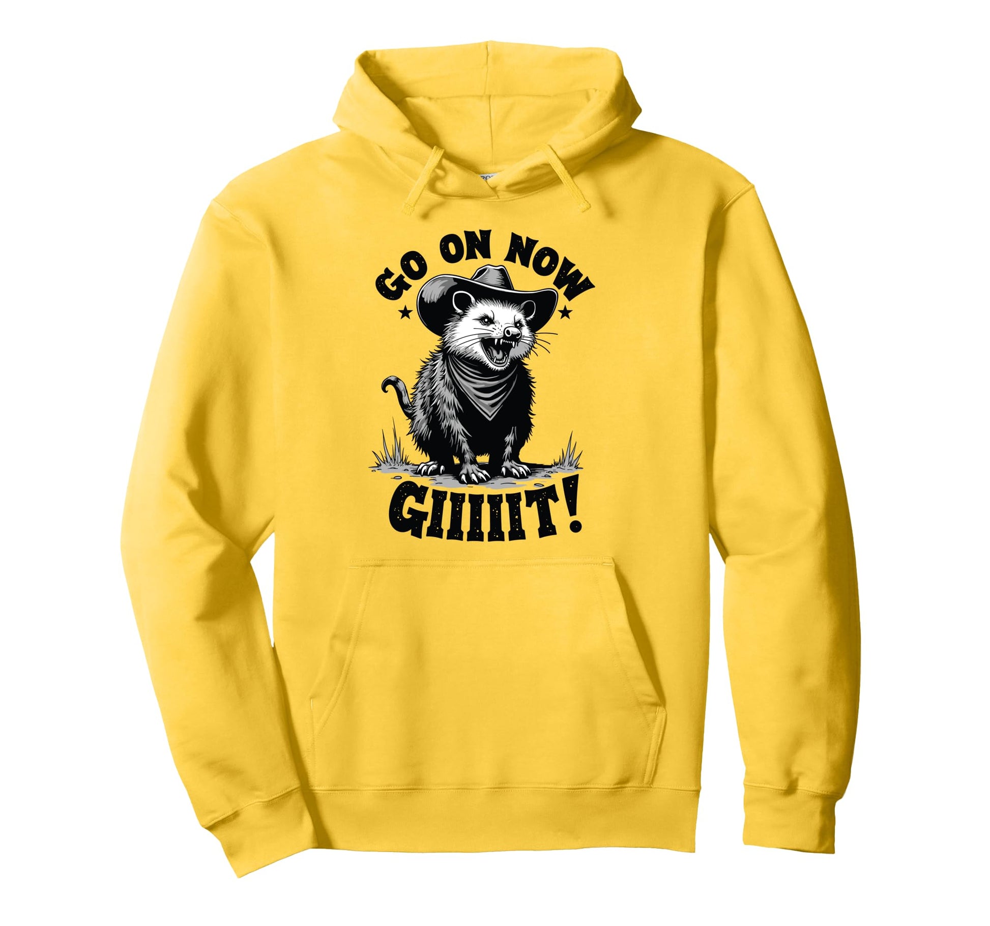Cowboy Opossum Go Now Git Hoodie - Unique Graphic for Adults - T-Shirt, Sweatshirt, Hoodie