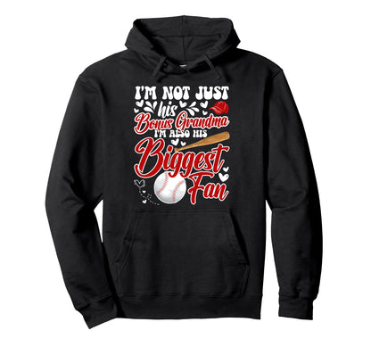 Biggest Fan Baseball Bonus Grandma Hoodie - Aesthetic Graphic Men Women - T-Shirt, Sweatshirt, Hoodie