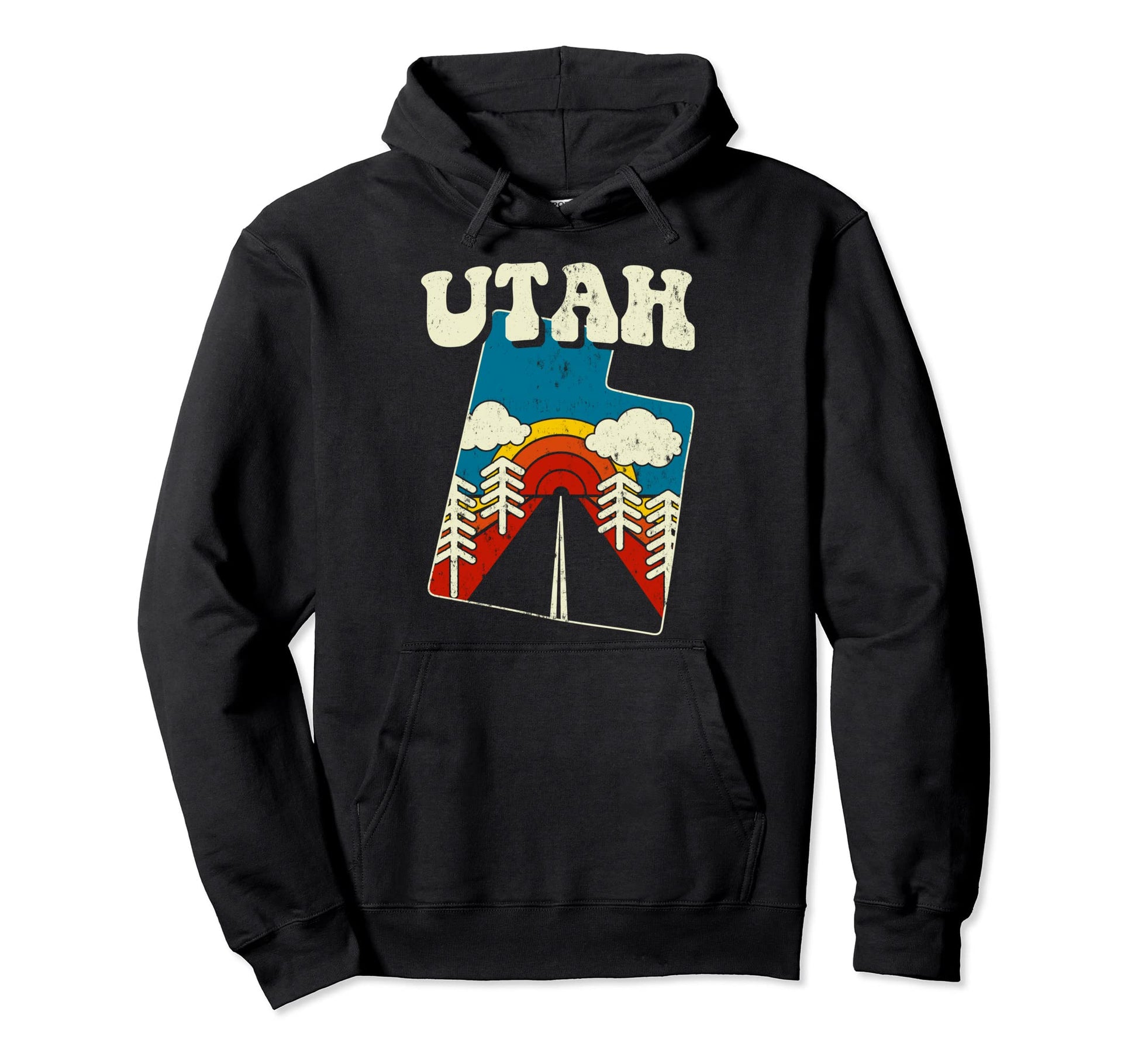 Utah State Rainbow Hippie 70S Map Hoodie - Graphic Print Unisex - T-Shirt, Sweatshirt, Hoodie