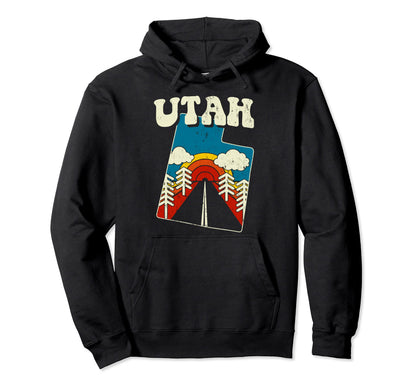 Utah State Rainbow Hippie 70S Map Hoodie - Graphic Print Unisex - T-Shirt, Sweatshirt, Hoodie