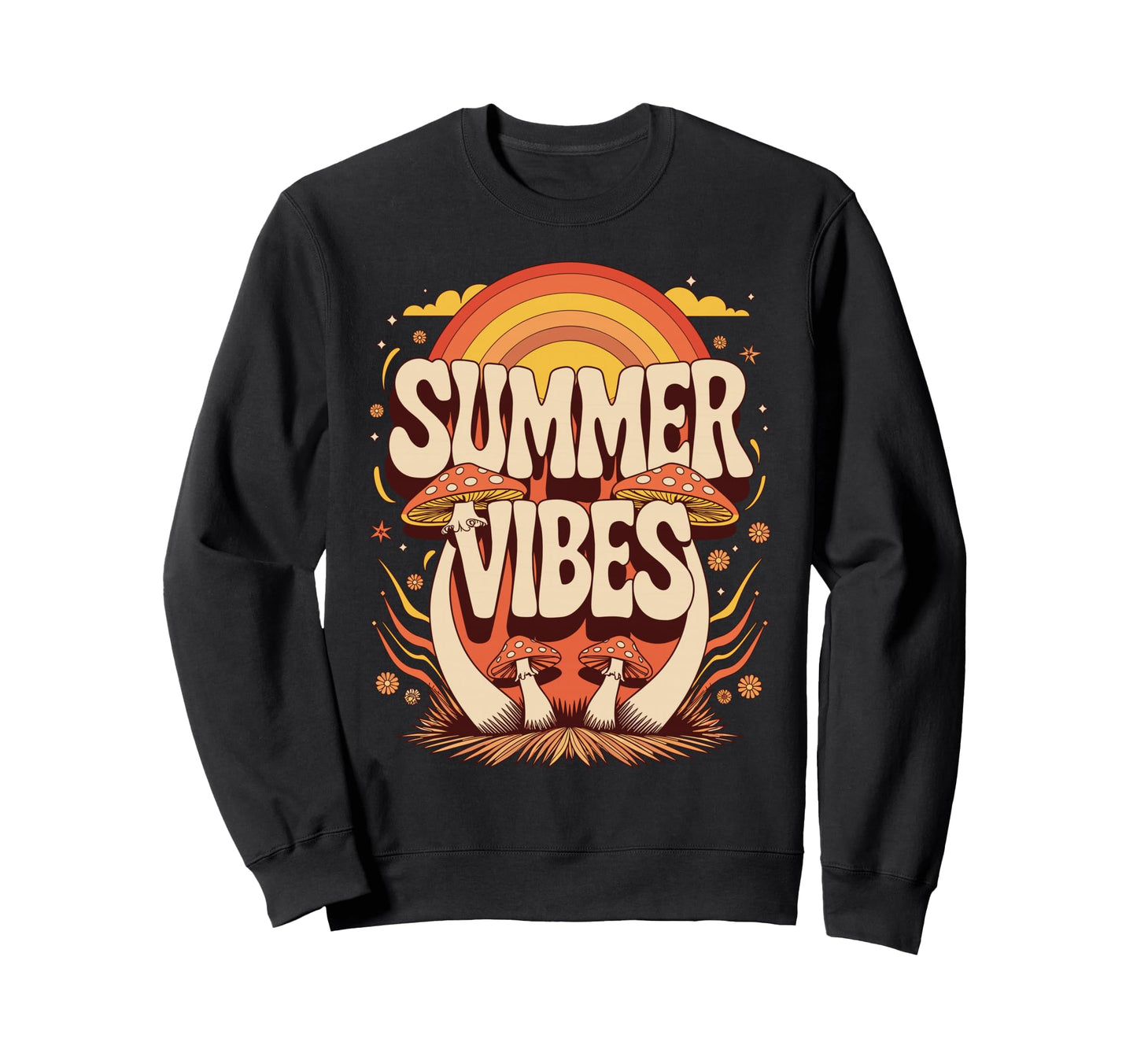 Summer Vibes Mushroom Hippie Sweatshirt - Unique Graphic for Adults - T-Shirt, Sweatshirt, Hoodie