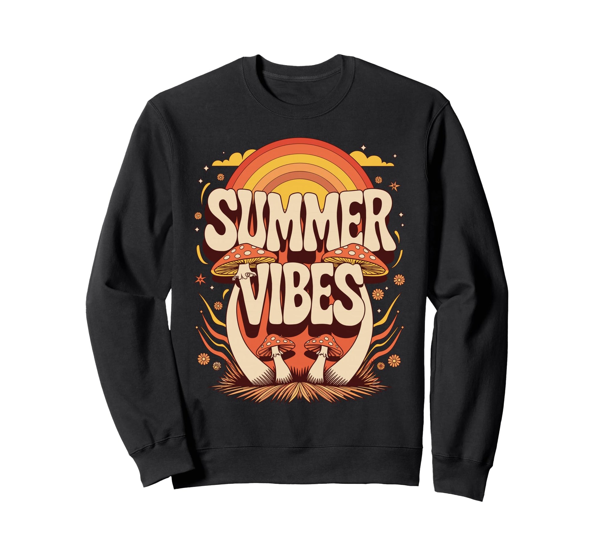 Summer Vibes Mushroom Hippie Sweatshirt - Unique Graphic for Adults - T-Shirt, Sweatshirt, Hoodie