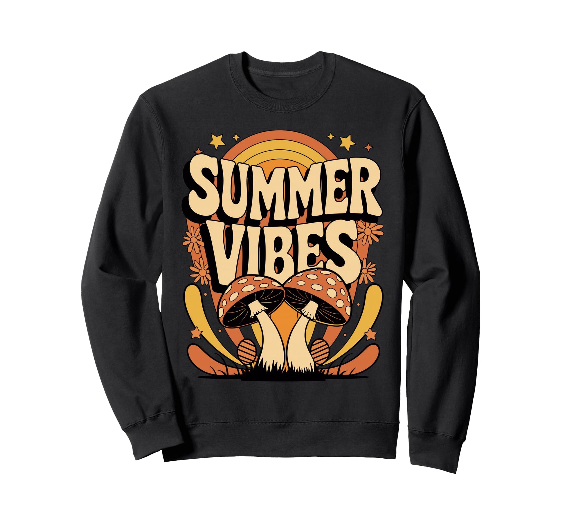 Summer Vibes Mushroom Hippie Sweatshirt - Trendy Graphic Men Women - T-Shirt, Sweatshirt, Hoodie