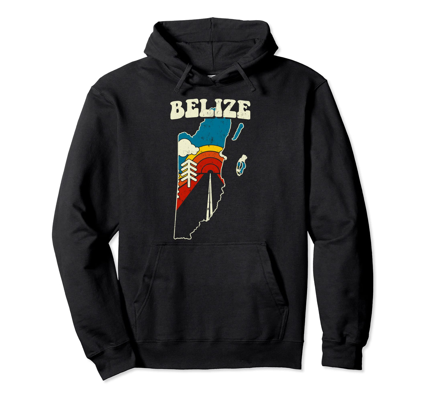 Belize Belizian Country Rainbow 70S Map Hoodie - Trendy Graphic for Adults - T-Shirt, Sweatshirt, Hoodie