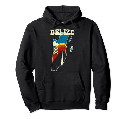 Belize Belizian Country Rainbow 70S Map Hoodie - Trendy Graphic for Adults - T-Shirt, Sweatshirt, Hoodie