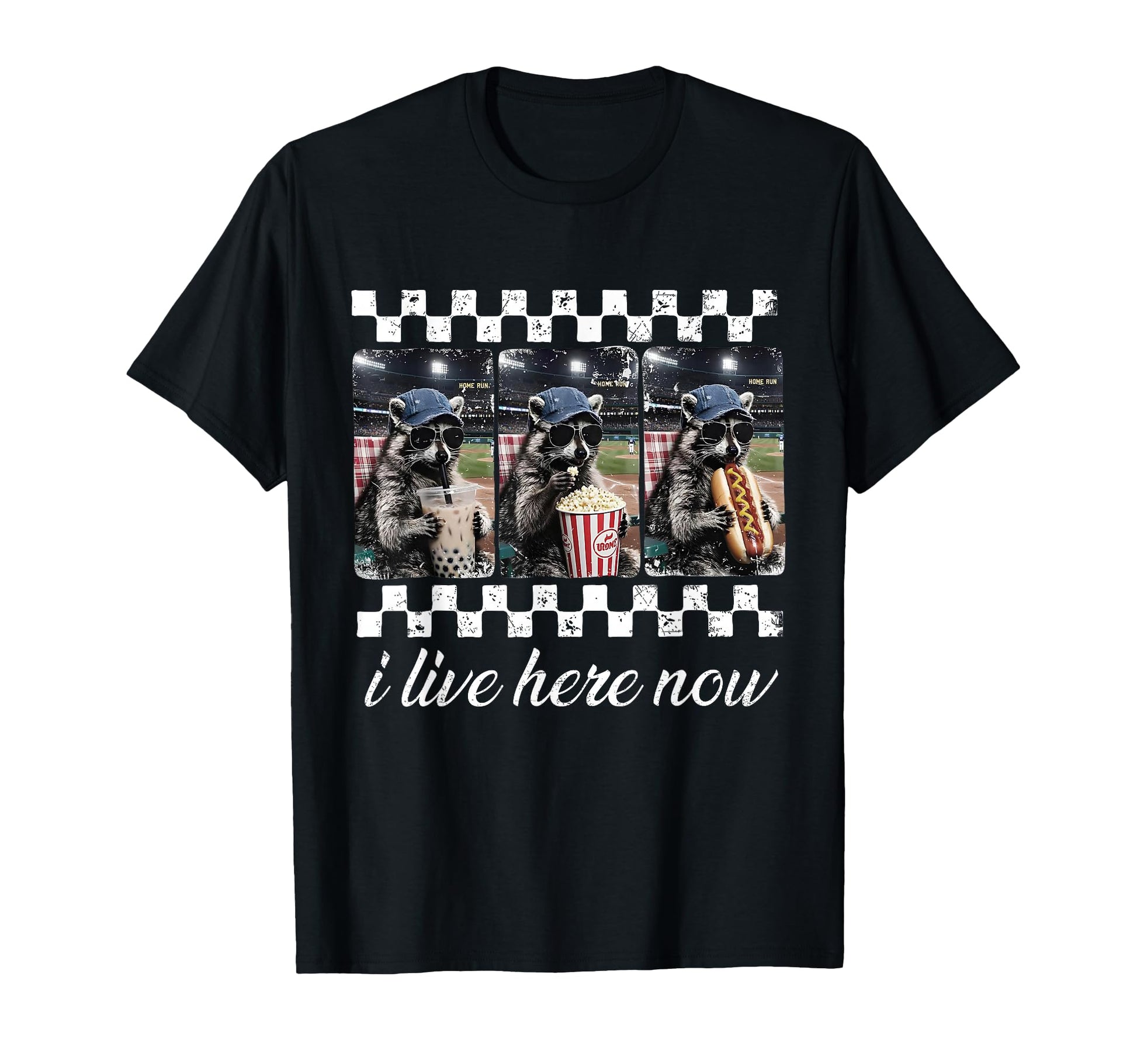 I Live Here Now Baseball Raccoon T-Shirt - Streetwear Style for Adults - T-Shirt, Sweatshirt, Hoodie