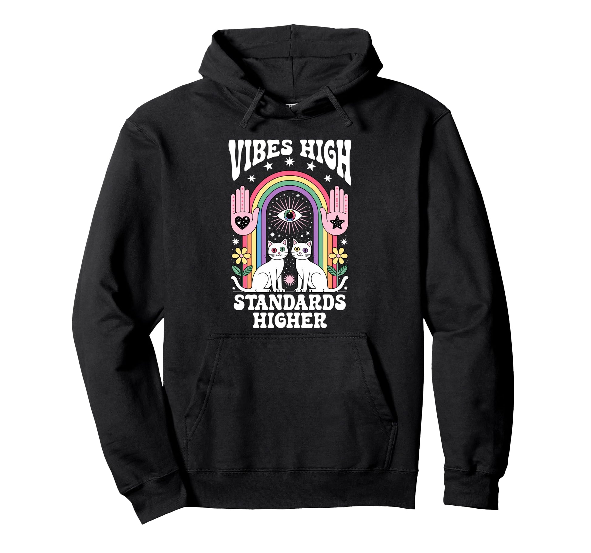 Vibes High Standards Higher Cat Hoodie - Minimalist Print for Adults - T-Shirt, Sweatshirt, Hoodie