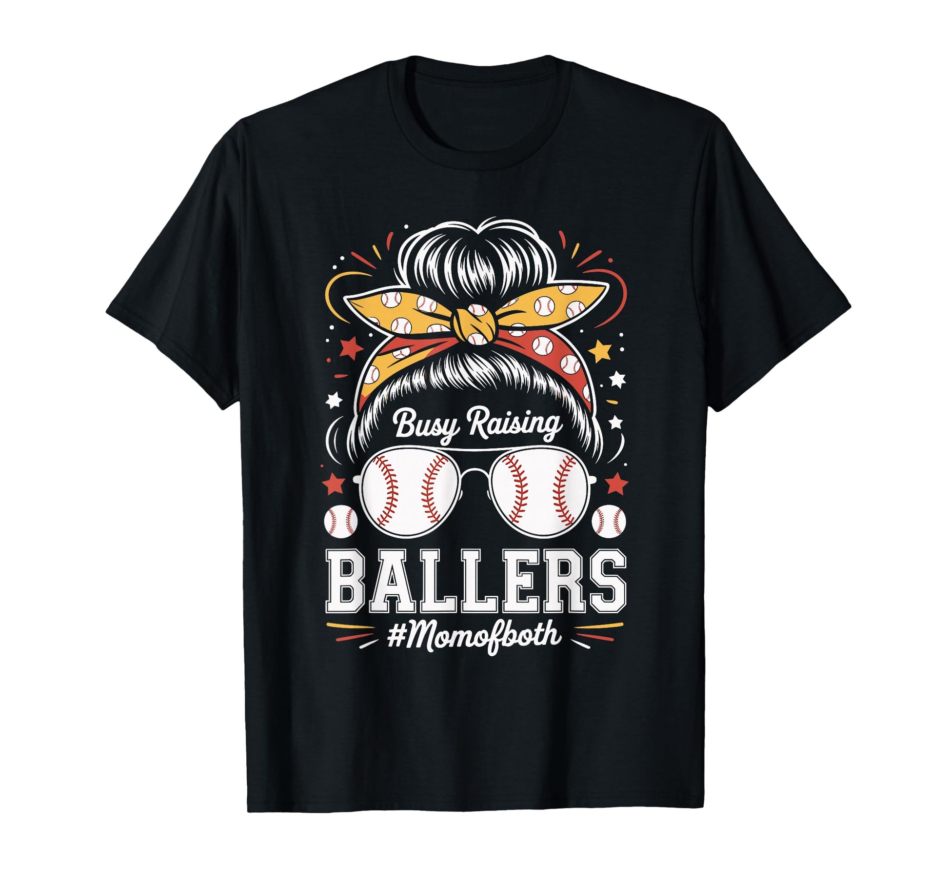 Busy Raising Ballers Mom Both Baseball T-Shirt - Unique Graphic Unisex - T-Shirt, Sweatshirt, Hoodie