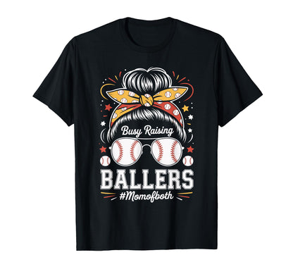Busy Raising Ballers Mom Both Baseball T-Shirt - Unique Graphic Unisex - T-Shirt, Sweatshirt, Hoodie