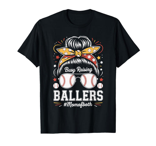 Busy Raising Ballers Mom Both Baseball T-Shirt - Unique Graphic Unisex - T-Shirt, Sweatshirt, Hoodie