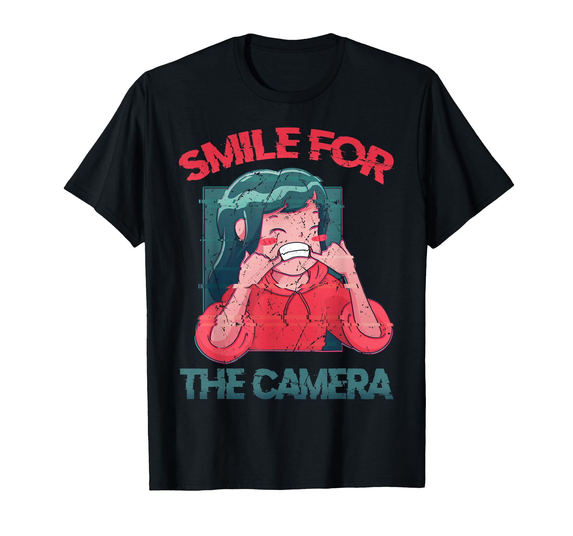 Smile Camera Vaporwave Glitchy Anime T-Shirt - Unique Graphic Unisex - T-Shirt, Sweatshirt, Hoodie
