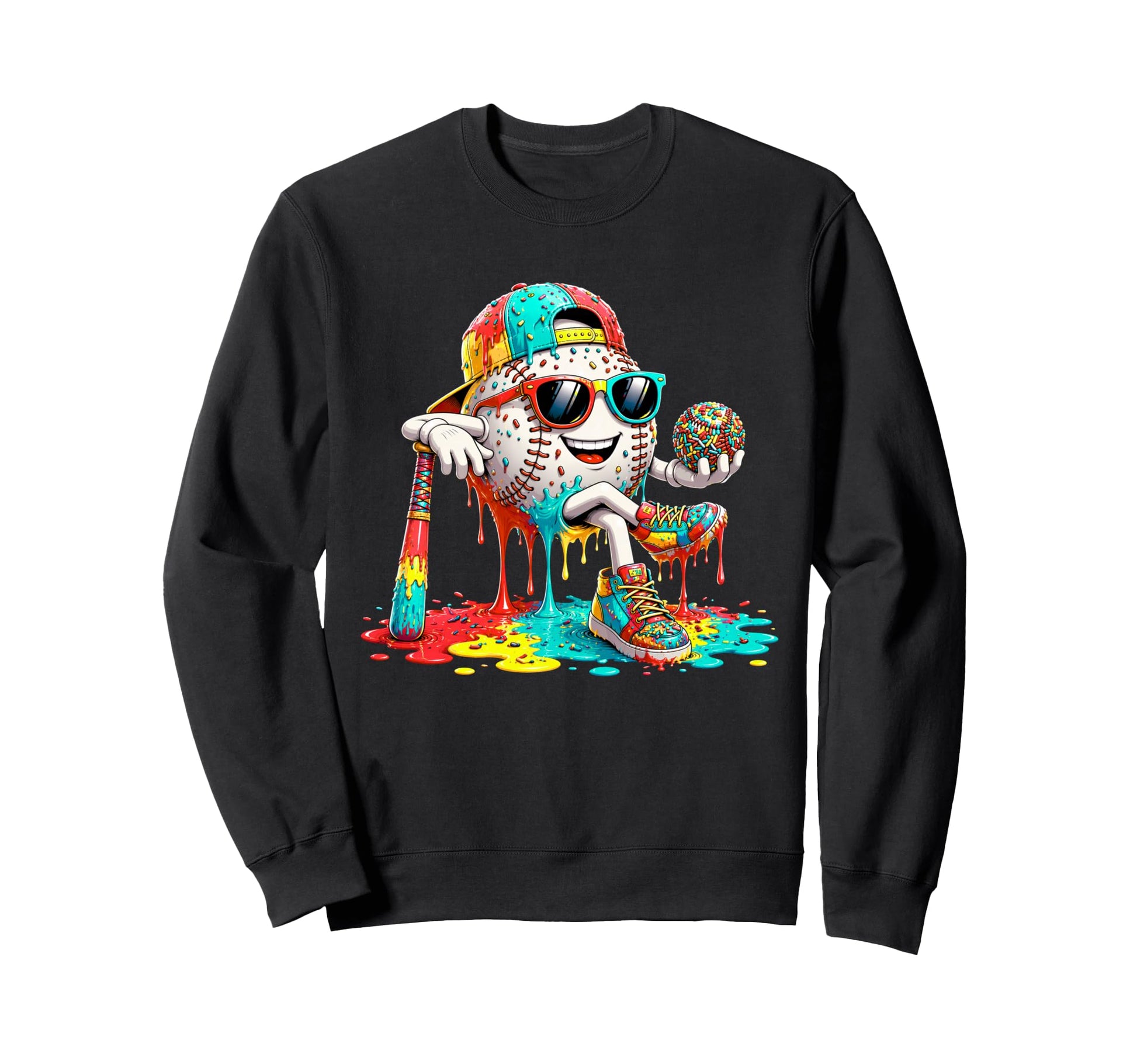 Baseball Drip Ice Cream Drip Sweatshirt - Casual Everyday Wear Unisex - T-Shirt, Sweatshirt, Hoodie