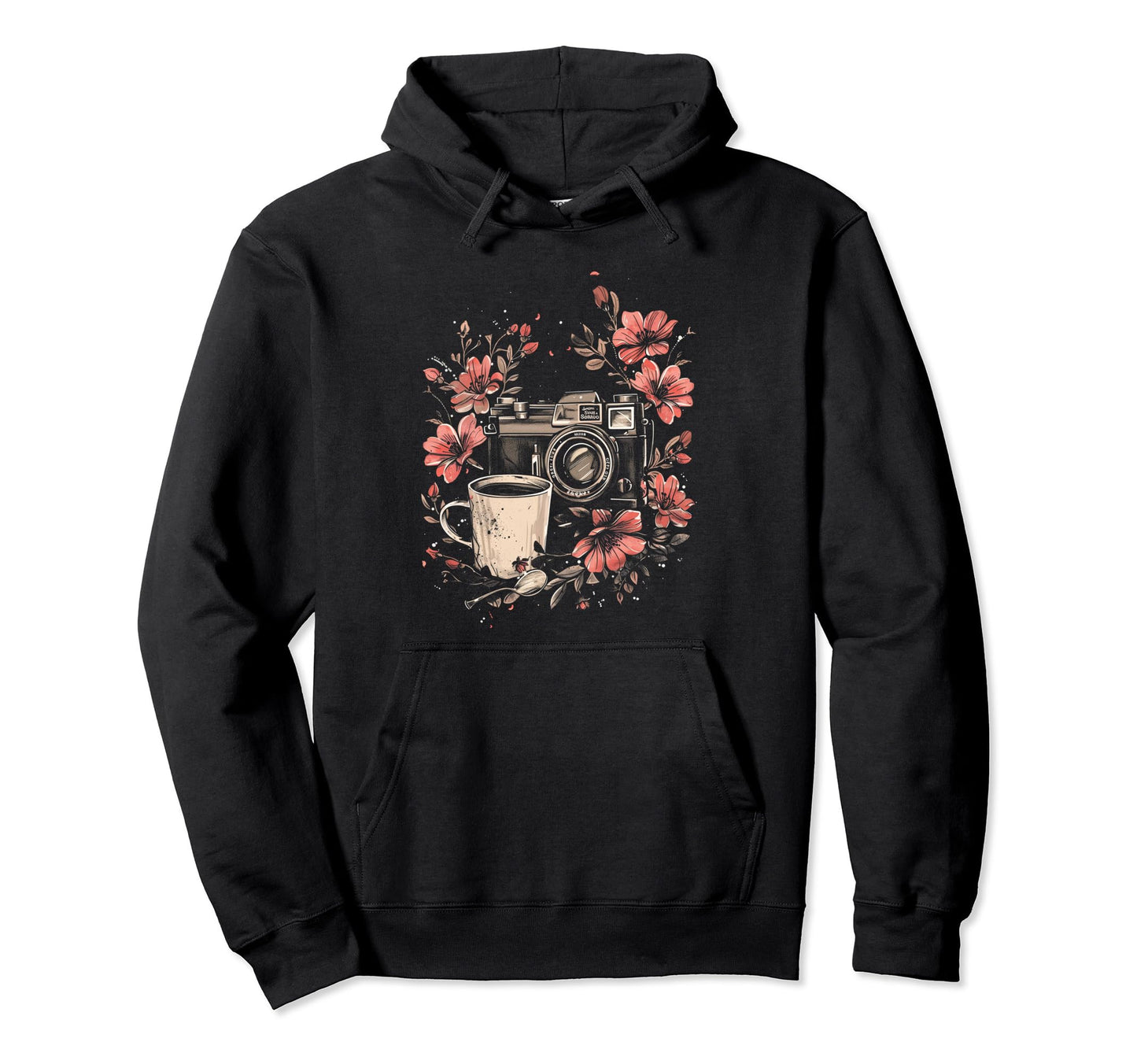 Photographer Coffee Camera Flowers Hoodie - Minimalist Print for Adults - T-Shirt, Sweatshirt, Hoodie