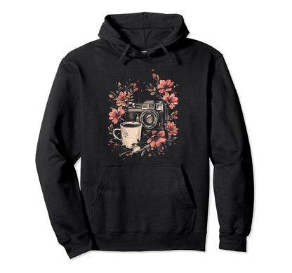 Photographer Coffee Camera Flowers Hoodie - Minimalist Print for Adults - T-Shirt, Sweatshirt, Hoodie