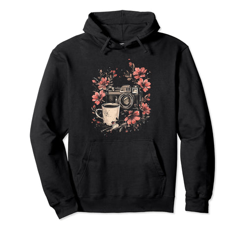 Photographer Coffee Camera Flowers Hoodie - Minimalist Print for Adults - T-Shirt, Sweatshirt, Hoodie