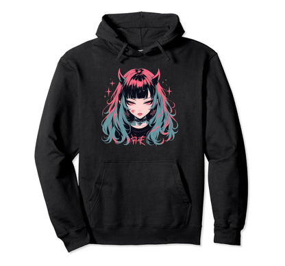 Goth Grunge Demon Anime Waifu Horror Hoodie - Unique Graphic for Adults - T-Shirt, Sweatshirt, Hoodie