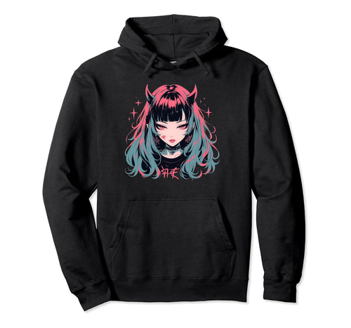 Goth Grunge Demon Anime Waifu Horror Hoodie - Unique Graphic for Adults - T-Shirt, Sweatshirt, Hoodie