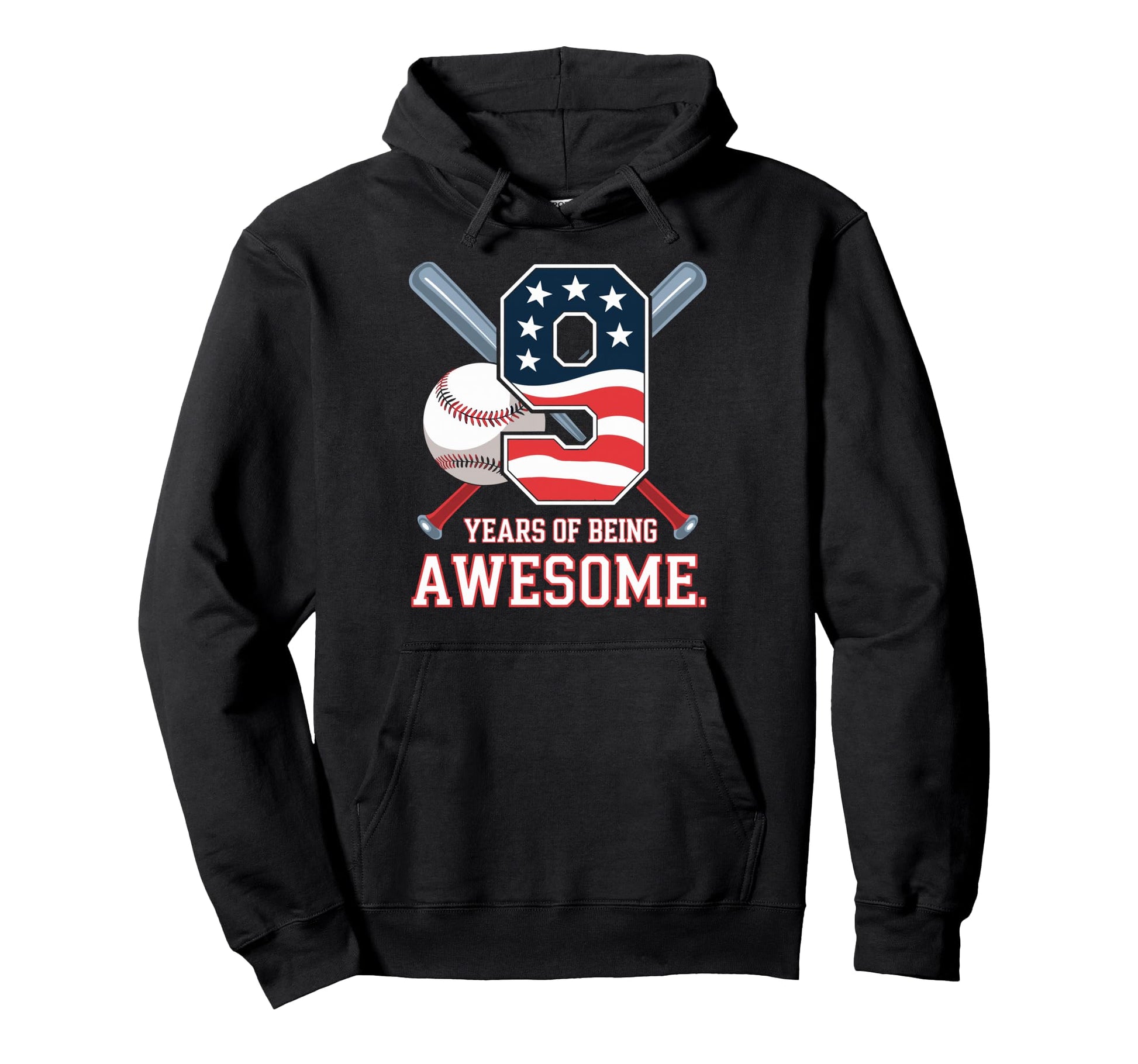 9 Years Being Awesome Baseball Player 9Th Hoodie - Unique Graphic Unisex - T-Shirt, Sweatshirt, Hoodie