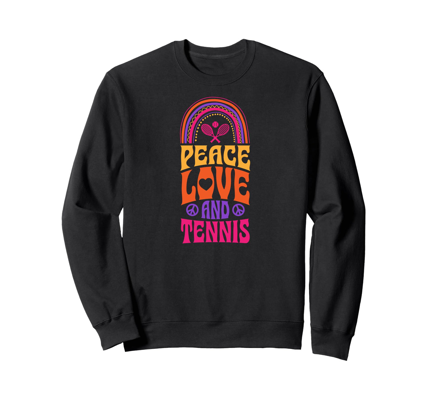 Peace Love And Tennis Bohemian Rainbow Sweatshirt - Graphic Print Unisex - T-Shirt, Sweatshirt, Hoodie