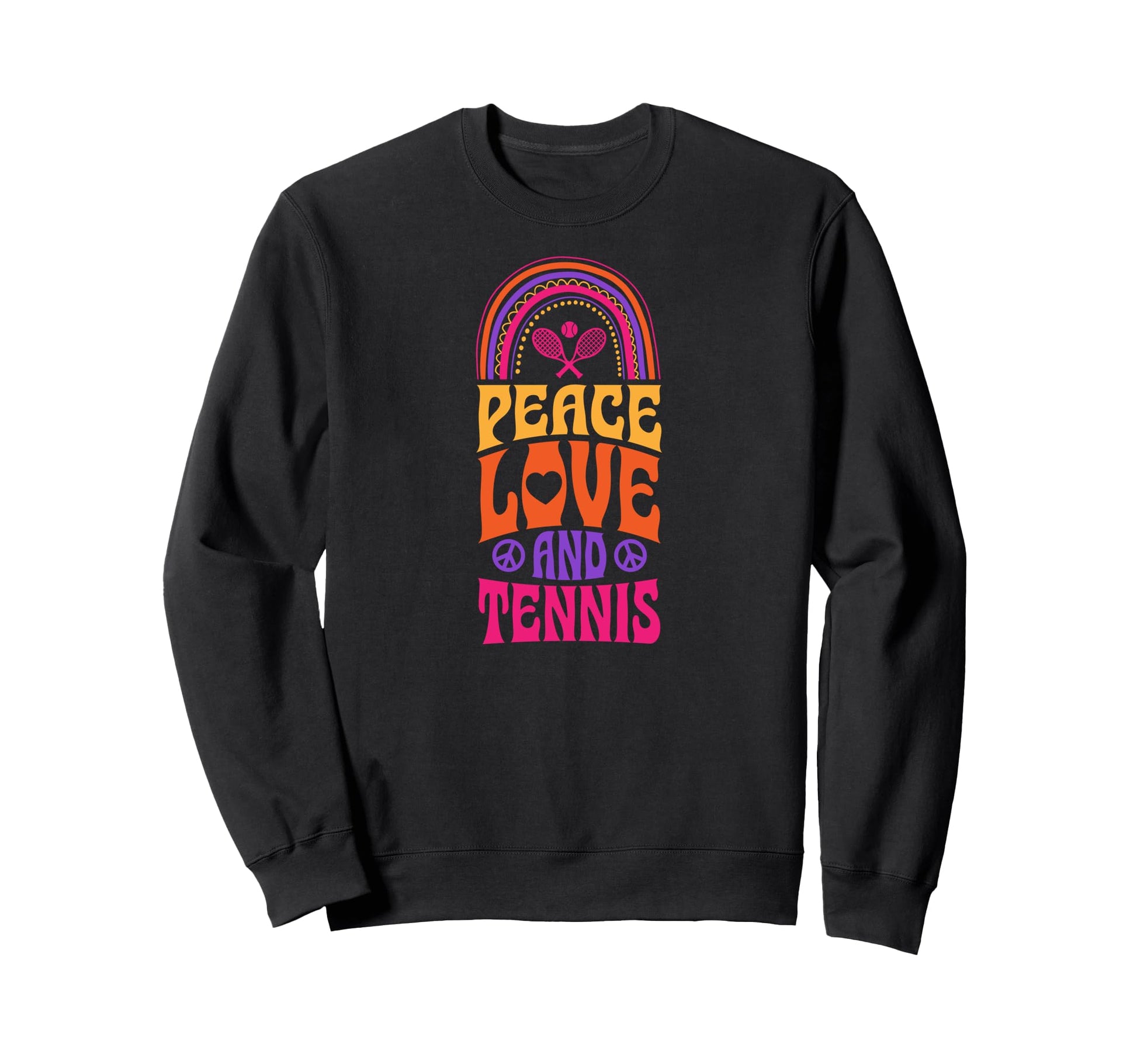 Peace Love And Tennis Bohemian Rainbow Sweatshirt - Graphic Print Unisex - T-Shirt, Sweatshirt, Hoodie