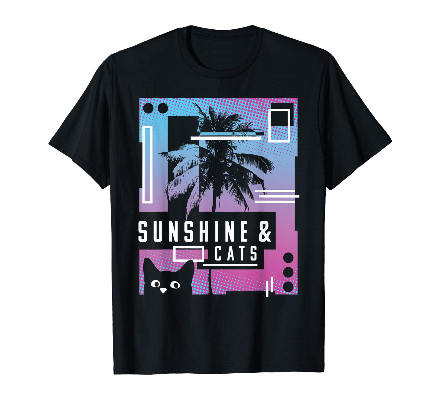 Sunshine And Cats 90S Vaporwave T-Shirt - Casual Everyday Wear for Adults - T-Shirt, Sweatshirt, Hoodie